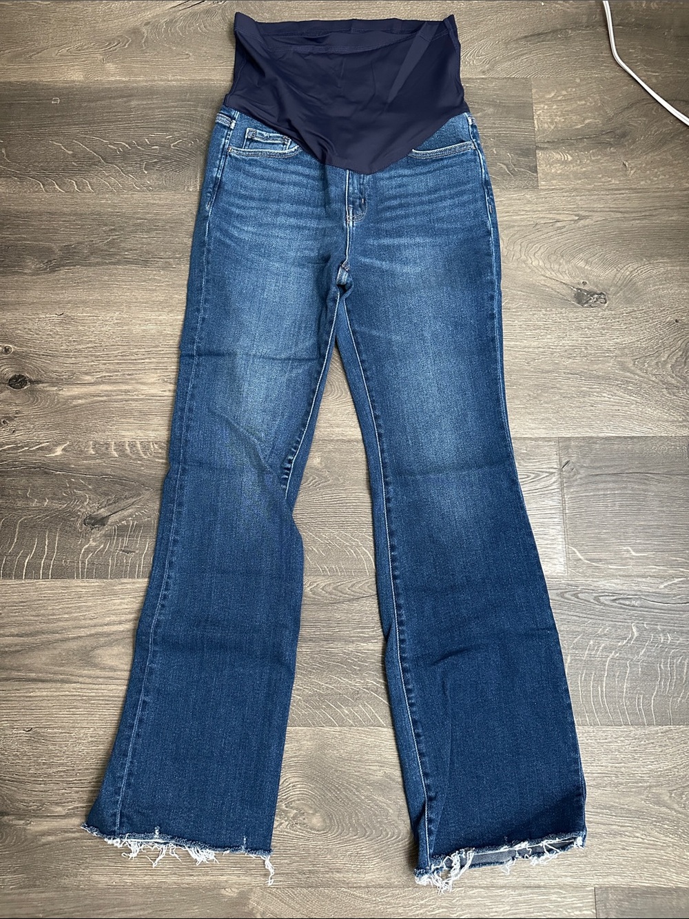 Like New Maternity Dark Blue Flare Jeans with Overband Waist